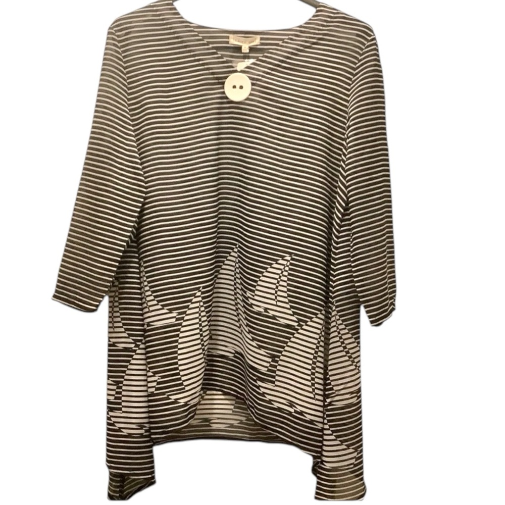 🛍️ 3/$25 NWT Indigo Soul Sailboats Navy Sheer Striped Tunic Medium Oversized
